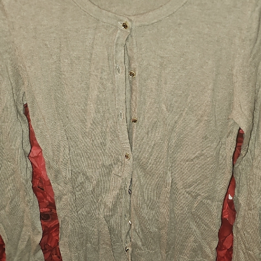 NY & Co. 7th Avenue Tan Knit Button Up Sweater Size Medium